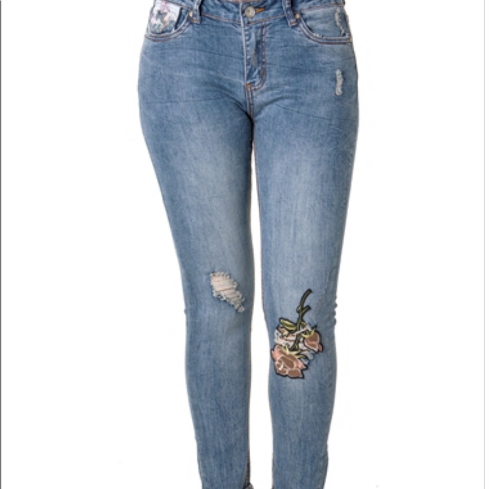 Distressed Embroidered Jeans